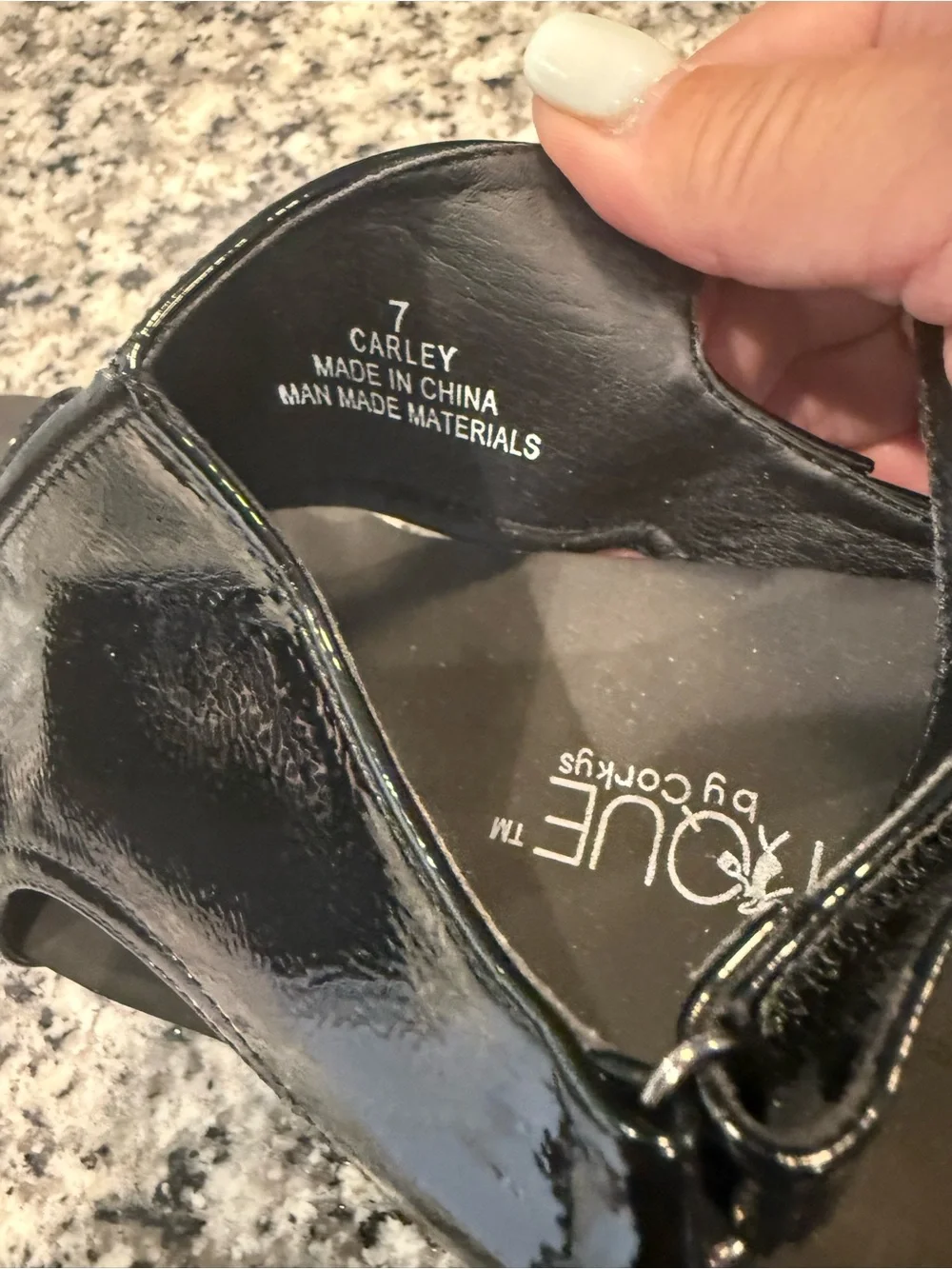 Corky’s Black Patent Slingback Cork Wedge Sandals